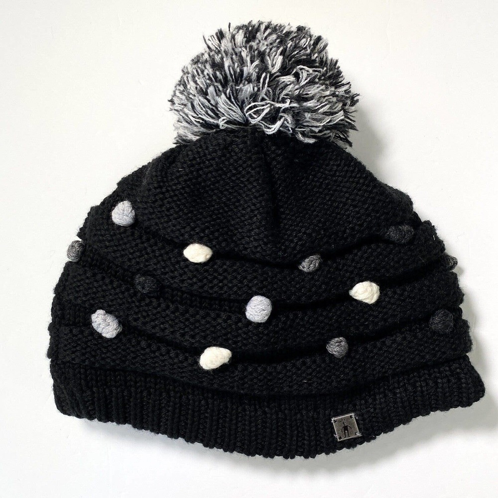 Smartwool Beanie Hat Pom Pom Knit Merino Wool Blend Black Winter Outdoors Ski